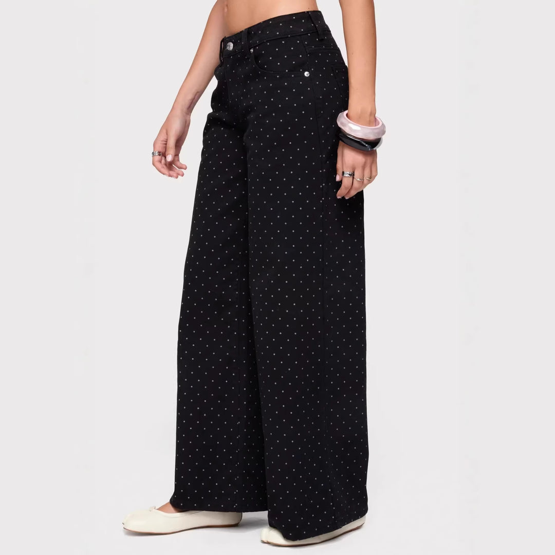 Damen weite Denim-Jeans mit Polka-Dots R&B