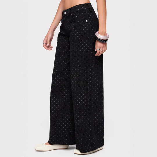 Damen weite Denim-Jeans mit Polka-Dots R&B