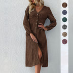 Damen Hemdkleid mit elegantem V-Ausschnitt und Knopfdetails R&B