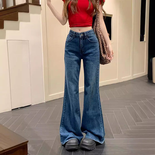 Damen Weit geschnittene High-Waist Jeans mit ausgefallenem Saum R&B