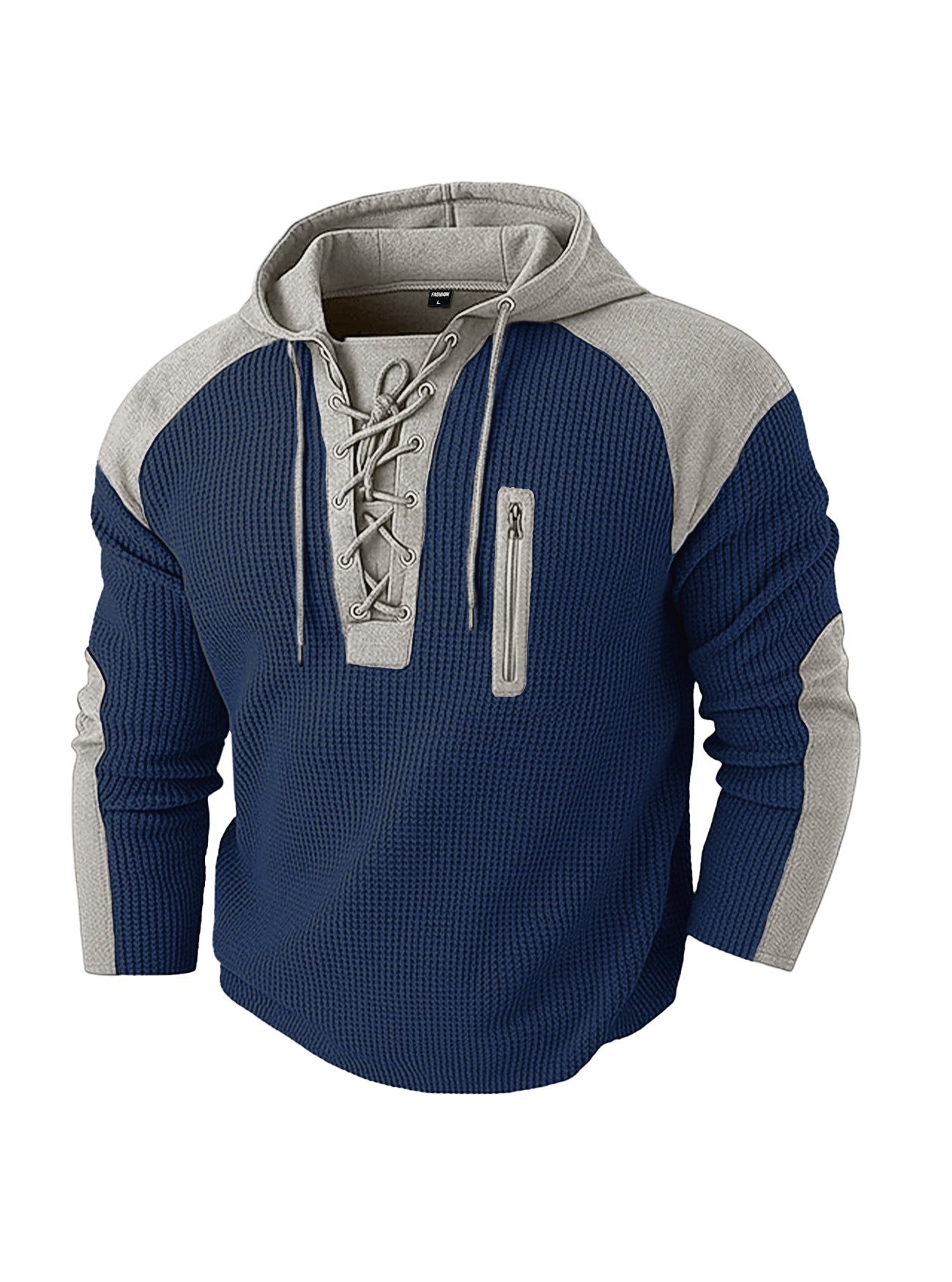 Herren nan Kapuzenpullover mit Schnürblende und vertikaler Reißverschluss-Brusttasche R&B