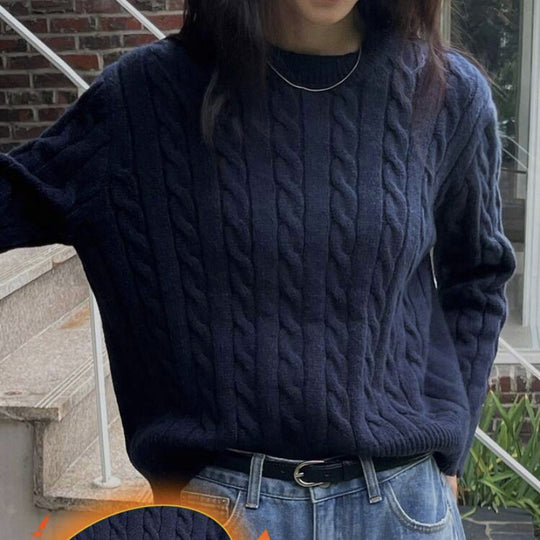Damen Grobstrickpullover mit Zopfmuster und weiten Ärmeln R&B