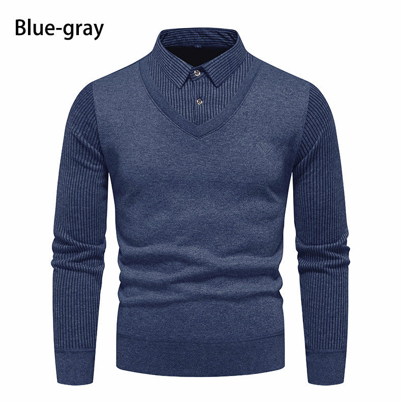 Herren V-Ausschnitt Pullover mit Hemdkragen