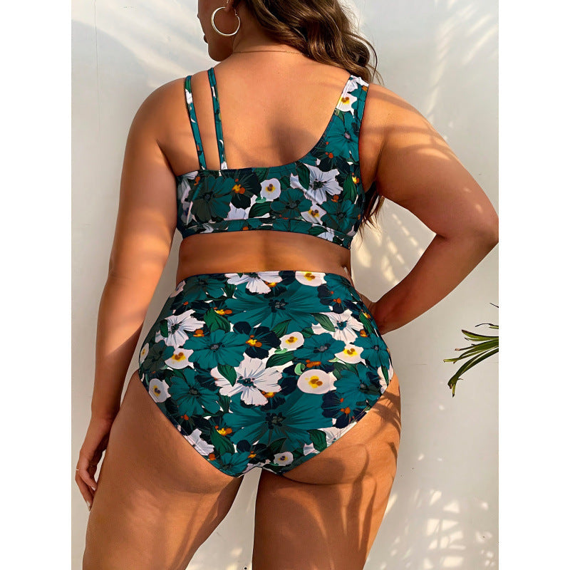Damen Hochgeschnittener Bikini mit floralem Wickeldesign R&B
