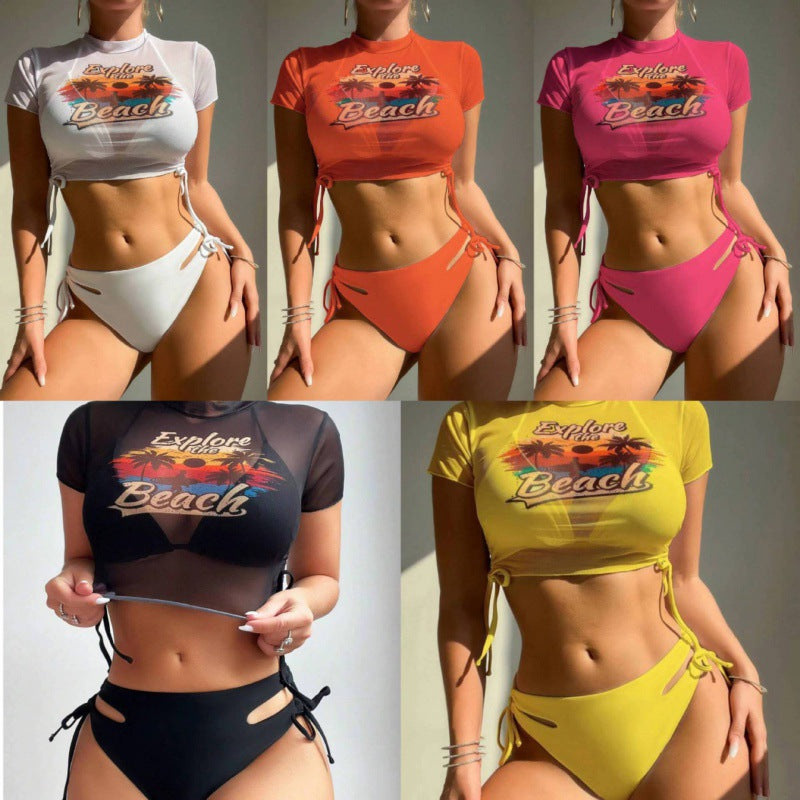 Damen Bikiniset mit modischer cropped Bluse und Schnürdetail R&B