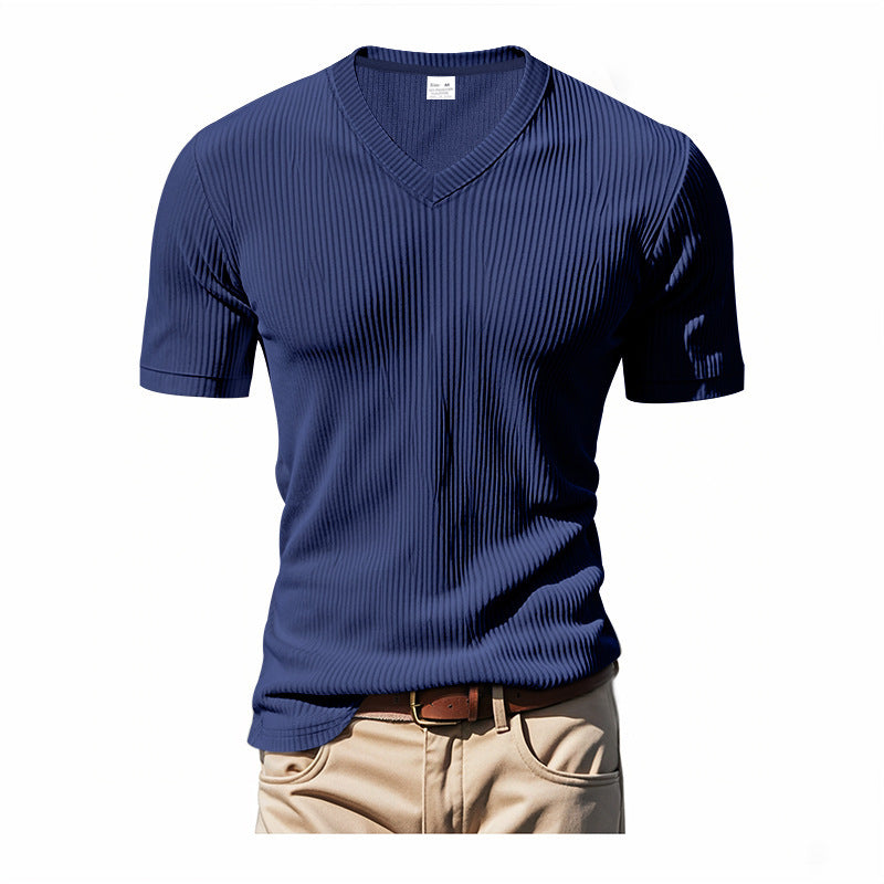Herren modernes V-Ausschnitt T-Shirt aus strukturiertem Material R&B
