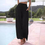 Damen weite Leinenhose mit elastischem Bund und praktischen Seitentaschen R&B