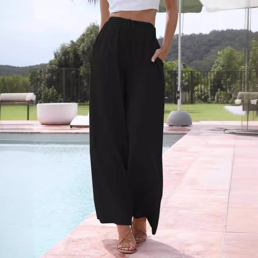 Damen weite Leinenhose mit elastischem Bund und praktischen Seitentaschen R&B