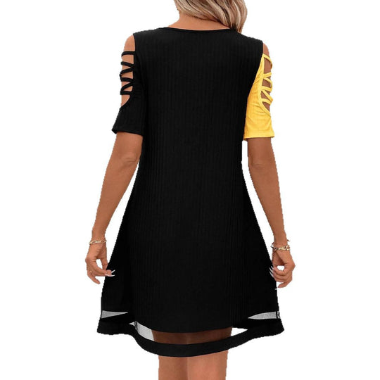 Damen modisches Freizeitkleid mit Cut-Out Ärmeln und asymmetrischem Design R&B