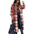Damen Langarm-Wolljacke mit Karomuster und praktischen Taschen R&B