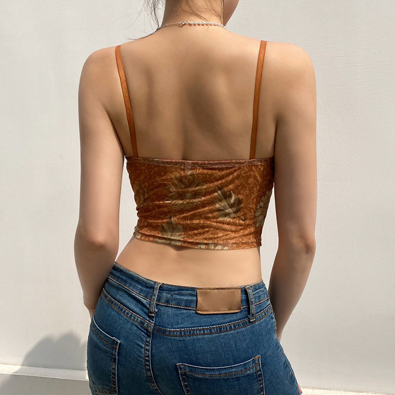 Damen Trägershirt mit Spitzenakzenten und floralem Design R&B