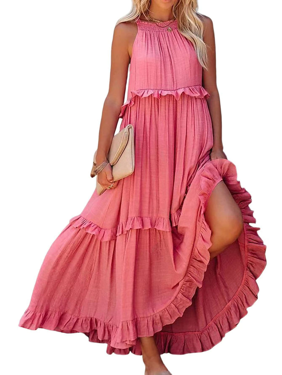 Damen Luftiges Maxikleid mit Rüschendetails und hoher Taille R&B
