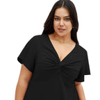 Damen Elegant geschnittenes Midikleid mit Knotendetail und kurzen Ärmeln R&B