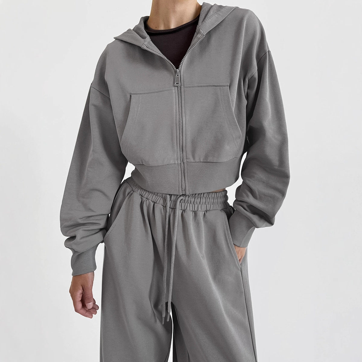 Damen Lässiges Crop-Top und weite High-Waist-Hose Set R&B