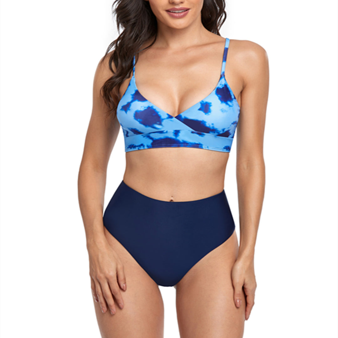 Damen Bikini-Set mit modischem Wickeloberteil und hoch geschnittenem Hosen R&B