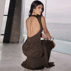 Damen Elegantes und figurbetontes Maxikleid mit Raffungen R&B