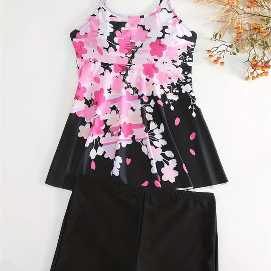 Damen Bade-Set mit floralem Oberteil und Shorts R&B