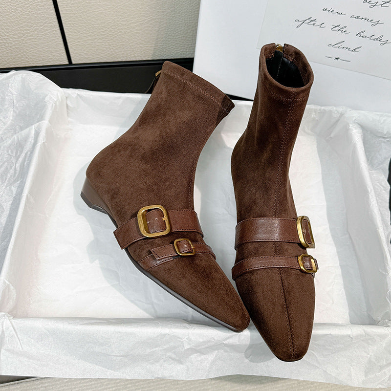 Damen Ankle Boots mit modischen Schnallen und spitz zulaufendem Design R&B