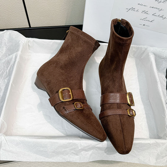 Damen Ankle Boots mit modischen Schnallen und spitz zulaufendem Design R&B