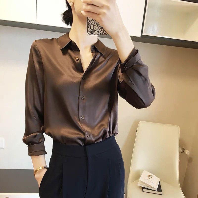 Damen Elegante Bluse aus feinem Satin mit Rüschendetails R&B