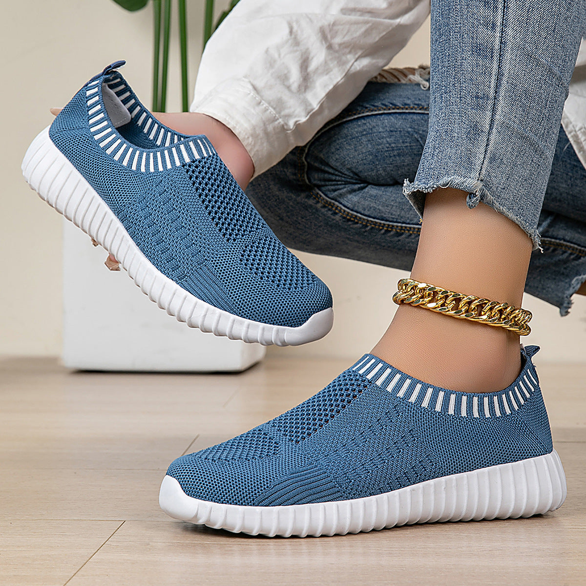 Damen nan elastischer Schlupf-Komfort-Sneaker mit dreidimensionaler Strickstruktur und profilierter Leichtsohle R&B