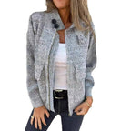 Damen weiche Strickjacke mit wärmeisolierendem Kragen und aufgesetzten Taschen R&B