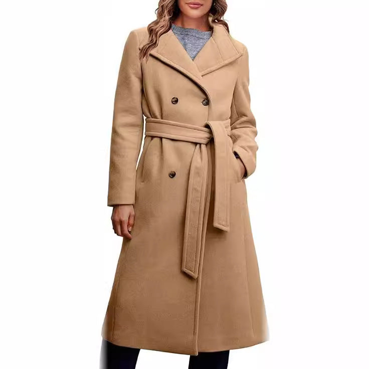 Damen Eleganter doppelreiher Mantel mit Gürteldetail R&B