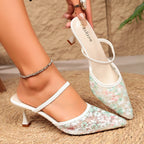 Damen Slingback Pumps mit dezentem Blumenmuster und elegantem Absatz