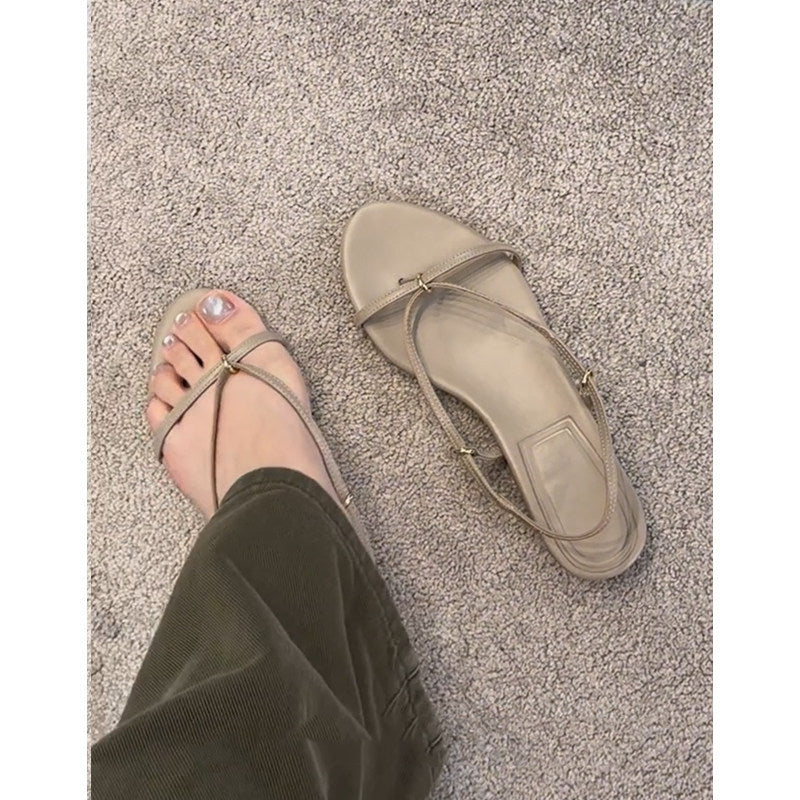 Damen Zehentrenner-Sandalen mit eleganten Riemen und goldenen Akzenten R&B