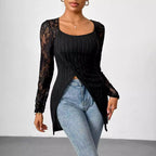 Damen Elegantes Oberteil mit einzigartiger Rippstruktur und feiner Spitzenverzierung R&B