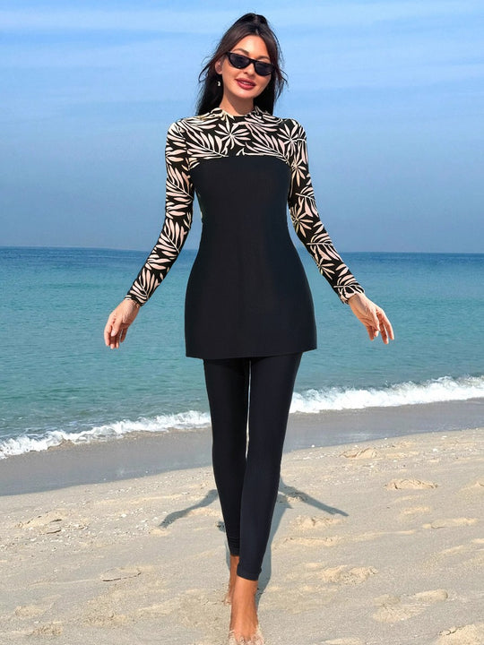 Damen Eleganter Langarm-Surfsuit mit modischen Akzenten R&B