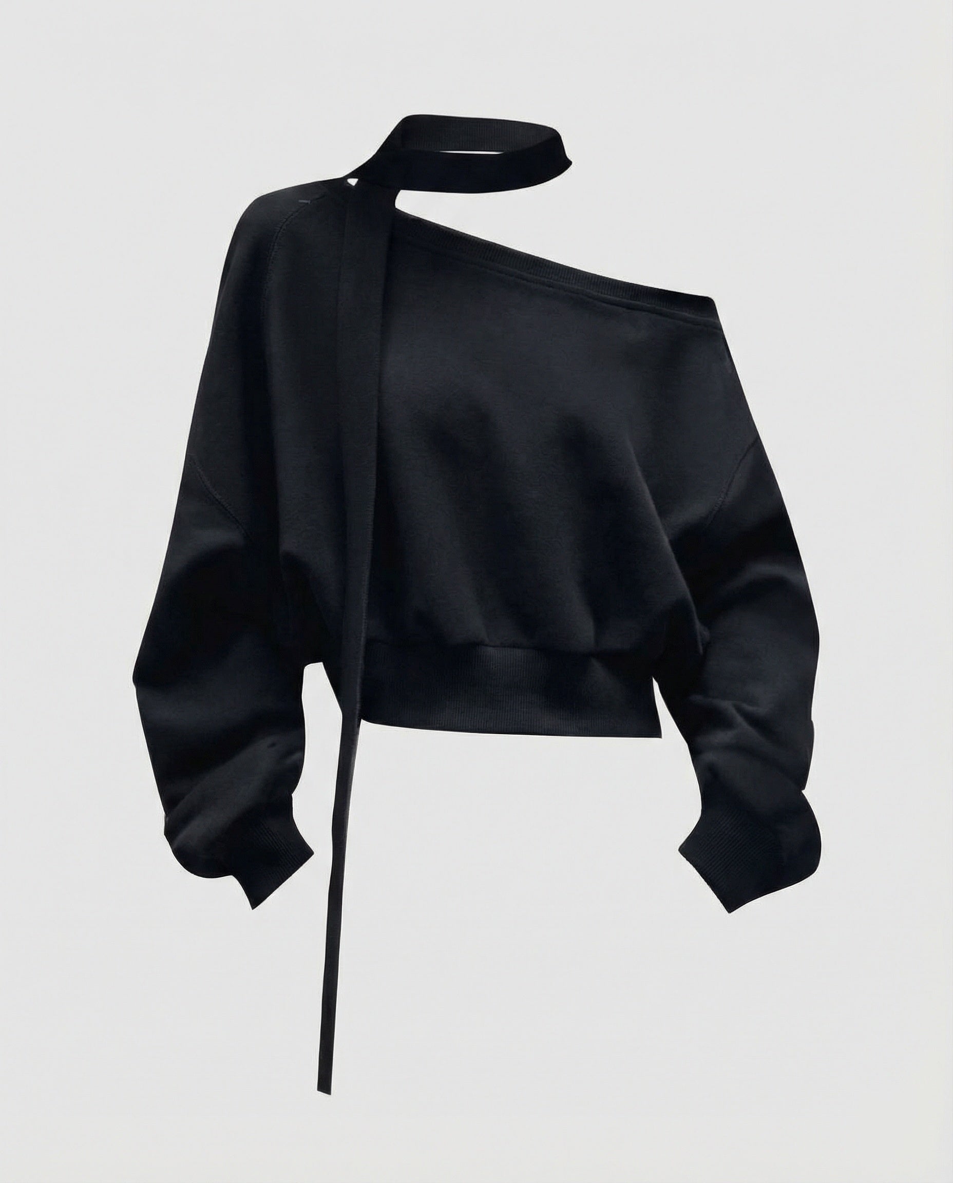 Lässiges Korea-Sweatshirt für Damen schulterfrei mit Bändern in Schwarz