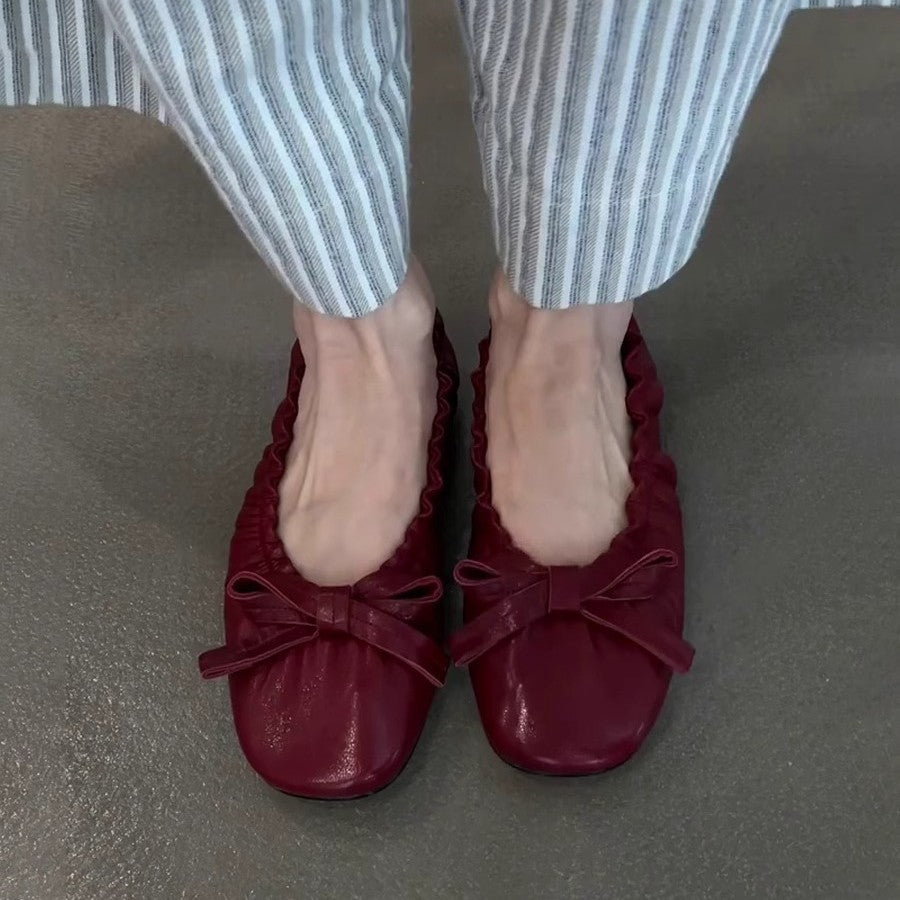 Damen Ballerina-Schuhe mit gerafftem Design und verspieltem Schleifendetail
