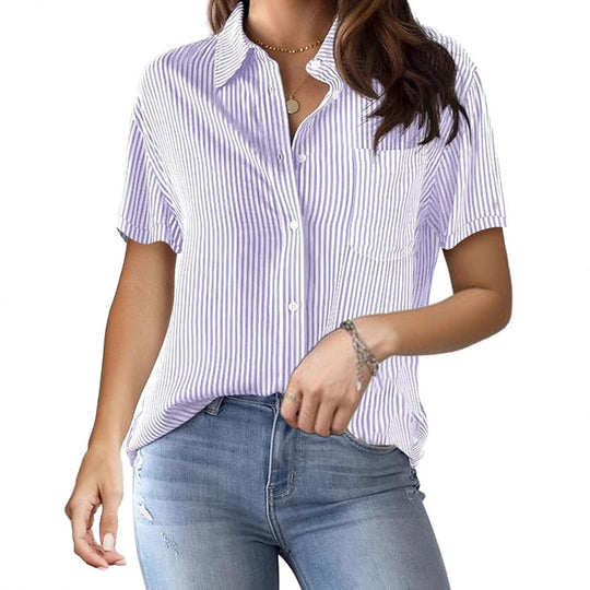 Damen Kurzarmbluse mit elegantem Streifenmuster und bequemen Schnitt R&B