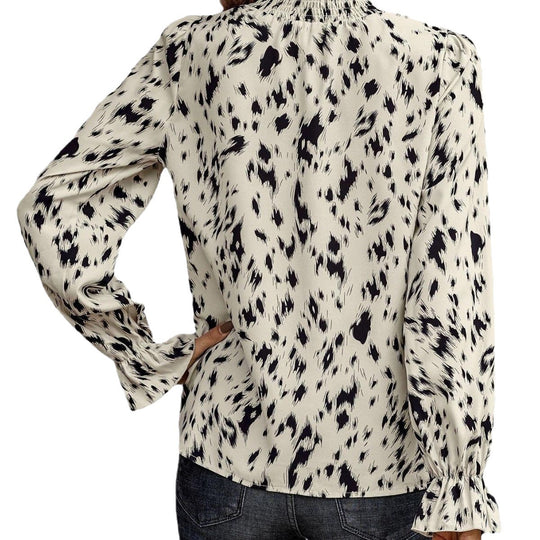 Damen elegantes Blusenshirt mit Rüschenkragen und tierischem Muster R&B