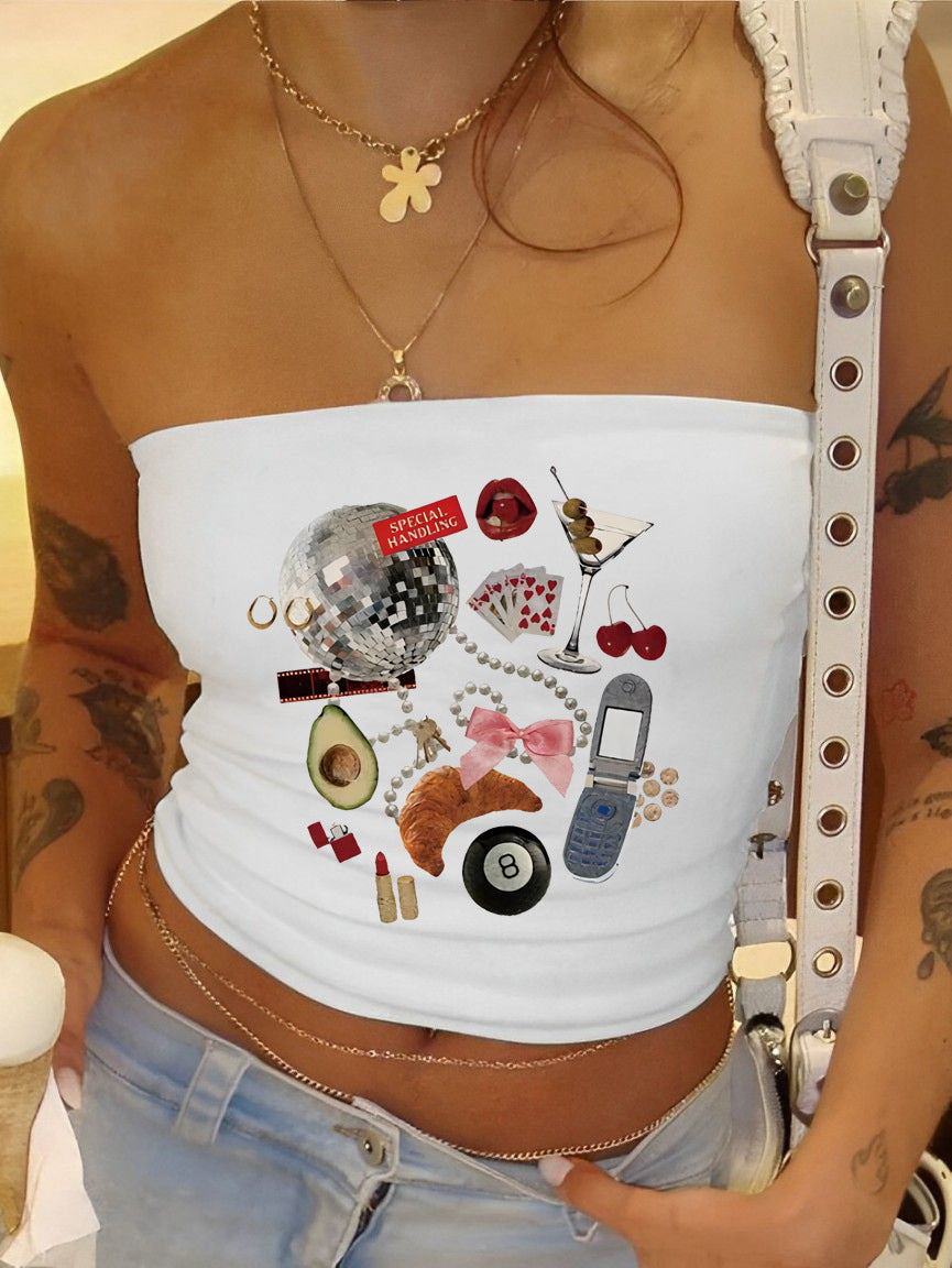 Damen Bandeau-Oberteil mit fruchtigem Motiv und figurbetontem Schnitt R&B