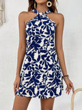 Damen Schlagendes Minikleid mit modernem Halterdesign und floralem Muster R&B