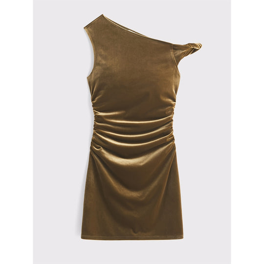 Damen figurbetontes Wickelkleid mit schulterfreiem Design und raffinierten Rüschen R&B
