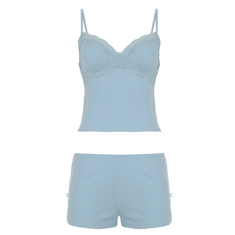 Damen Nachtwäsche Set mit zarter Spitze und bequemen Shorts R&B