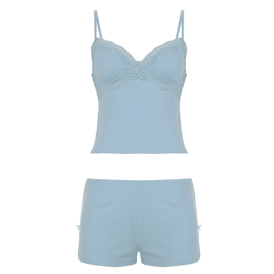 Damen Nachtwäsche Set mit zarter Spitze und bequemen Shorts R&B