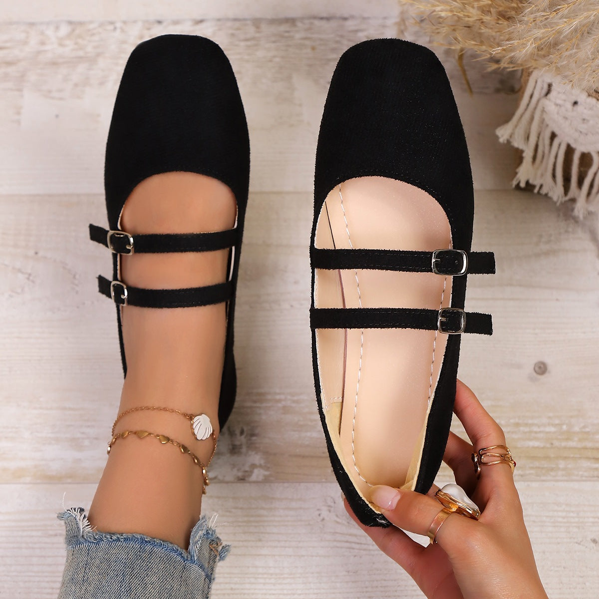 Damen Ballerinas mit verstellbarem Riemendesign und bequemer Sohle