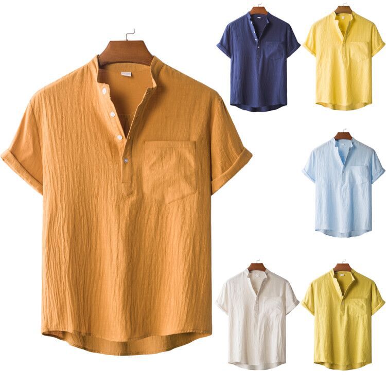 Herren Kurzarmhemd mit modernem Henley-Kragen und praktischer Brusttasche