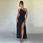 Damen Elegantes Maxikleid mit einseitigem Träger und hohem Schlitz R&B