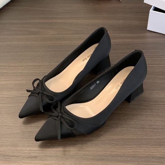 Damen elegante Ballerina-Pumps mit modischem Schleifendesign und stabiler Absatzhöhe R&B