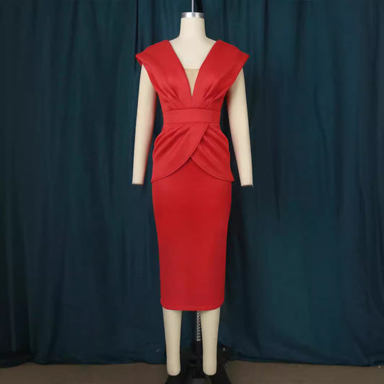 Damen Figurbetontes Wickelkleid mit tiefem V-Ausschnitt und organischem Schnitt R&B