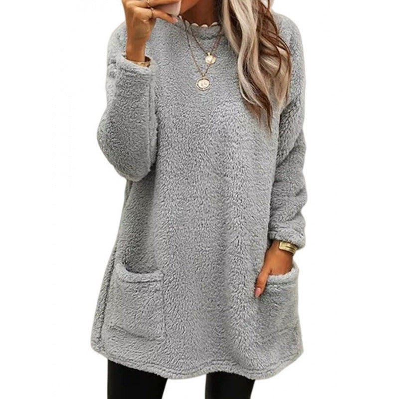 Damen Pullover mit weichem Teddy-Fleece und praktischen Taschen R&B