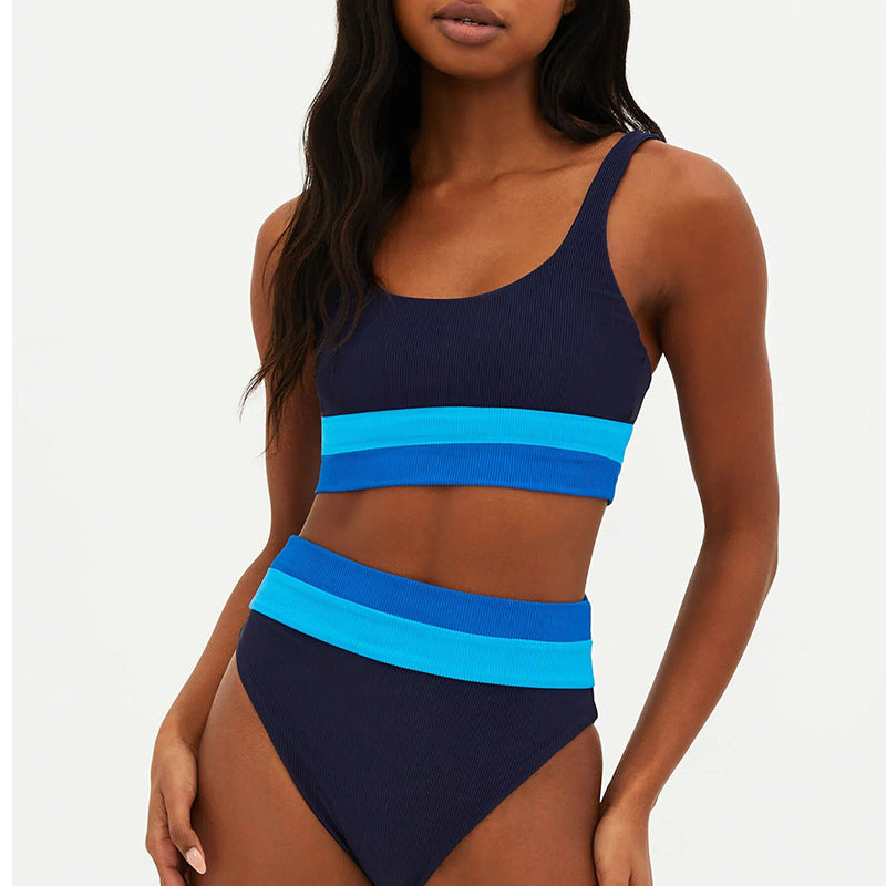 Damen Sportliches Bikini-Set mit komfortablem Crop-Top und hochgeschnittenem Höschen R&B