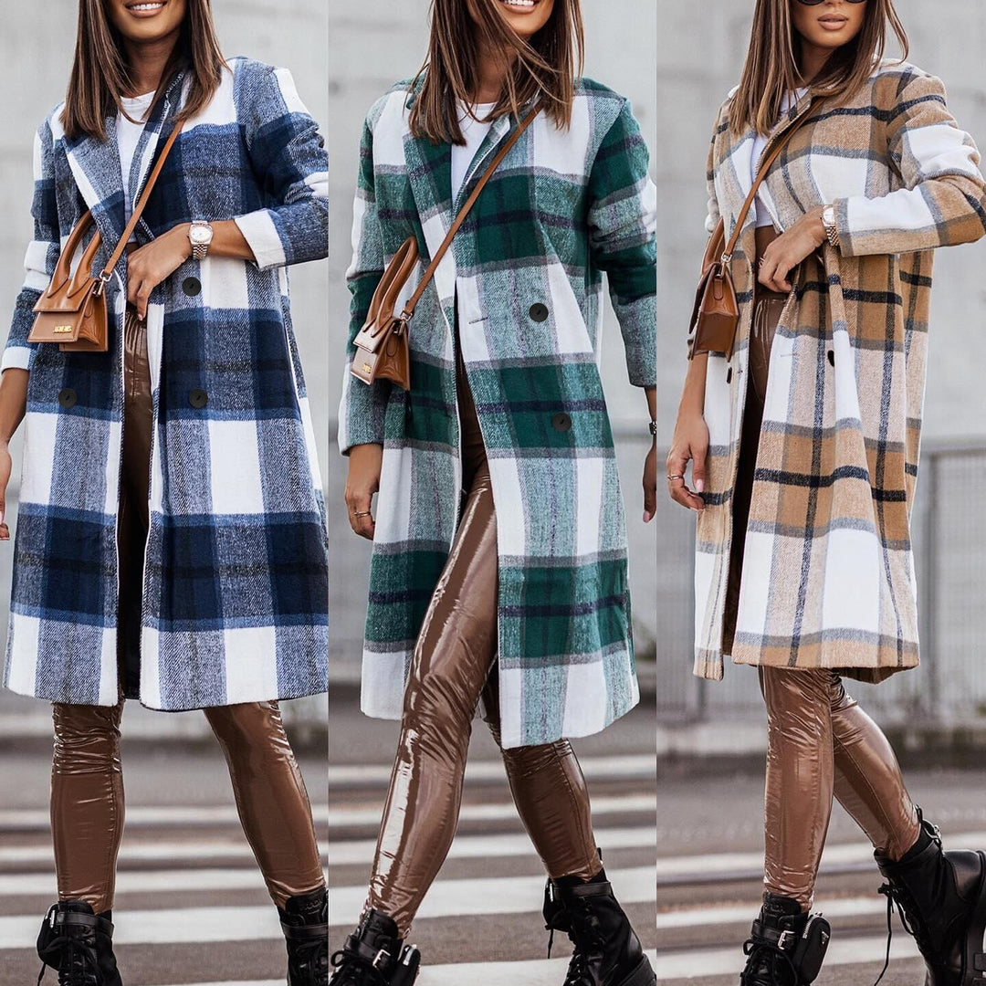 Damen Karierter Oversized-Wintermantel R&B