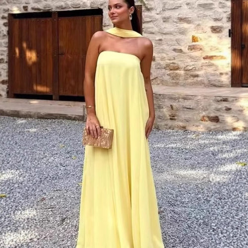 Damen Maxikleid mit innovativem Halterneck und fließendem Schnitt R&B
