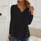 Damen Strickpullover mit seitlichen Knopfdetails und strukturiertem Rippdesign R&B